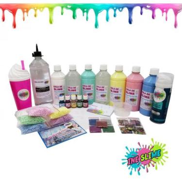 Imagem de Kit Para Fazer Slime Com Cola Banca Colorida Transparente - Kit Grande