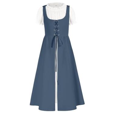 Imagem de Vestido de princesa medieval para meninas Renascentistas Conjunto de duas peças 7-14 anos, Cinza e azul, 10 Years