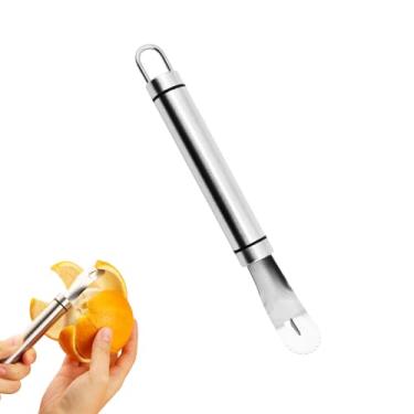 Imagem de Fanlory Descascador de laranja de aço inoxidável, descascador de toranja, fácil de descascar, ferramenta de descascador de frutas cítricas de laranja de cabo longo, lâmina triangular e pá em