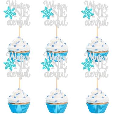 Imagem de Cyodoos 24 PCS Winter Onederland Cupcake Toppers Glitter Snowflake Winter Frozen Theme Picks for Winter Wonderland Baby Shower Kids Birthday Christmas Party Cake Decorations Supplies