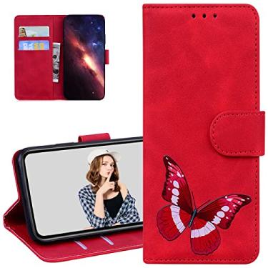 Imagem de Monwutong Capa carteira de telefone para Moto Edge 30 Ultra, capa para Moto X30 Pro 5G, capa de couro PU com estampa de borboleta com slots de cartão coldre para Moto Edge 30 Ultra/X30 Pro 5G vermelho