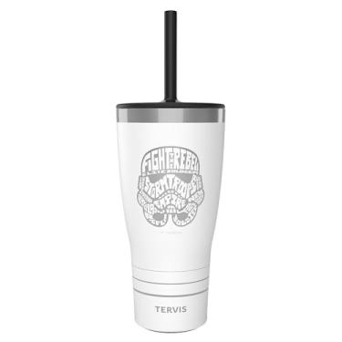 Imagem de Tervis Copo de viagem Traveler Star Wars - Stormtrooper Wordle com isolamento térmico de parede tripla mantém as bebidas frias e quentes, 850 g com tampa de palha, aço inoxidável