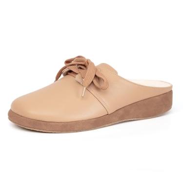 Imagem de getmorebeauty Sandálias femininas sem cadarço, bico fechado, frente única, plataforma baixa, tamancos, Bege, 36