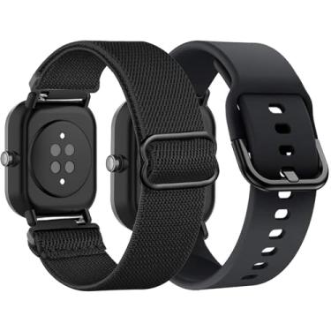 Imagem de TUCOMO Pacote com 2 pulseiras elásticas de nylon e silicone compatíveis com Amazfit GTS/GTS 2/GTS 2 mini/GTS 2e/GTS 3/GTS 4/GTS 4 mini, pulseiras elásticas para Amazfit Bip U Pro/Bip 3 Pro/Bip Lite