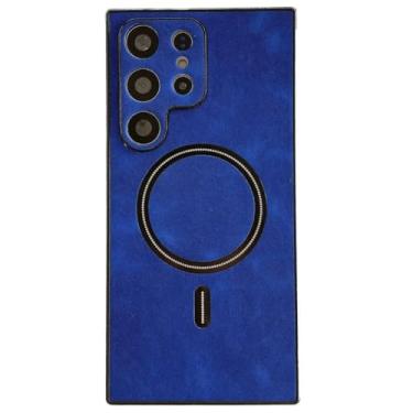 Imagem de Capa capinha protetora em tecido e silicone compatível com a tecnologia de carregamento por aproximação sem fio Para o Samsung Galaxy S24 Ultra Tela 6.8 - Cor: Azul