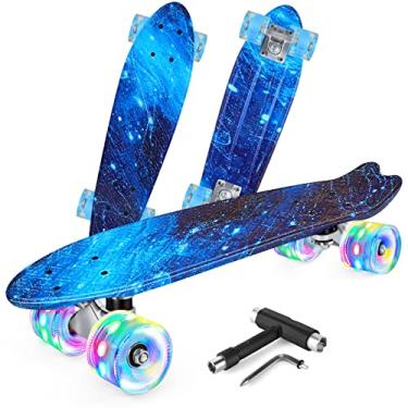 Imagem de Beleev Skateboards para crianças, 55,88 cm Cruiser skate completo para iniciantes e meninas, meninos, mini skate clássico, Suporta até 100 Kgs (Cerceta)
