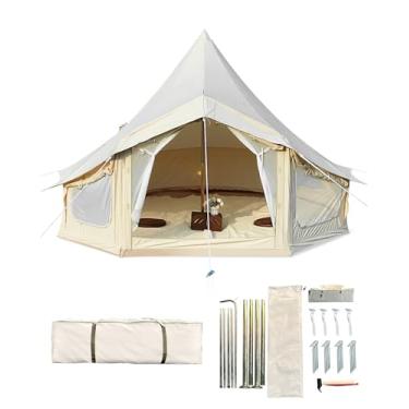 Imagem de GarveeLife Tenda de sino de lona, barraca yurt para 4 estações com 2 macacos de fogão, 4 zíperes de malha, barraca respirável à prova d'água adequada para 4 a 6 pessoas, acampamento familiar ao ar