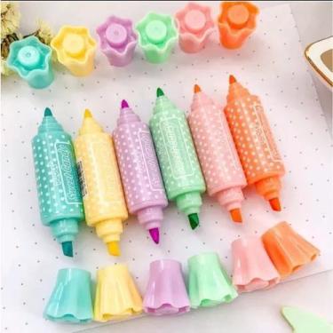 Imagem de Kit 6 Marca Texto Pastel Duplo Candy Fofo Kawaii Material Escolar - Ex