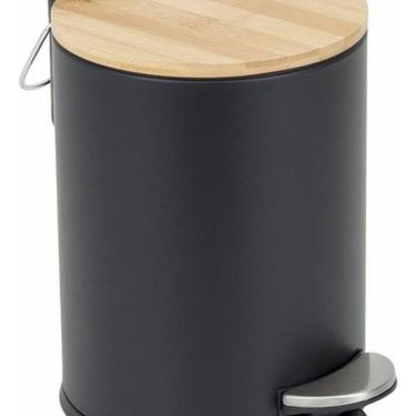 Imagem de Lixeira De Chão Banheiro Metal E Madeira 3l 24x17cm Preto