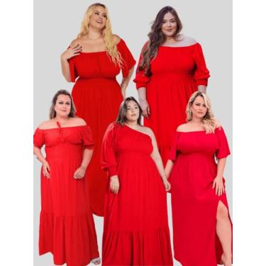 Imagem de Vestidos Plus Size Vermelho Natal Longo Vários Modelos Fenda Babado Om
