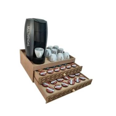 Imagem de Suporte Bandeja Porta P/60 Capsulas Três corações Mdf Crú - Generico