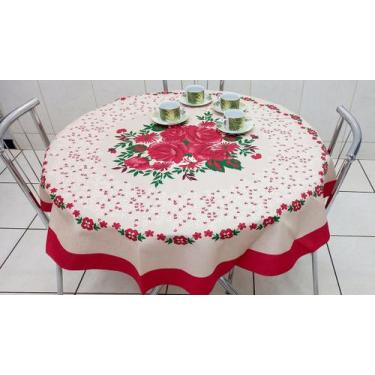 Imagem de Toalha De Mesa Redonda Estampada 1,45m Linhão - Lu Enxovais, Vermelho