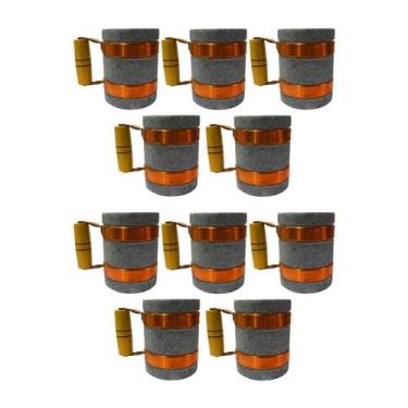 Imagem de Kit 10 Canecas Alça de Cobre Pedra Sabão Chopp Cerveja 350ml - Industr