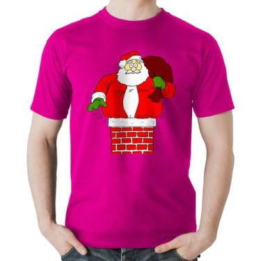 Imagem de Camiseta Algodão Papai Noel Chaminé - Foca na Moda, Rosa, M