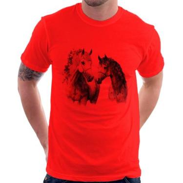 Imagem de Camiseta Casal de Cavalos Watercolor - Foca na Moda, Vermelho, GG