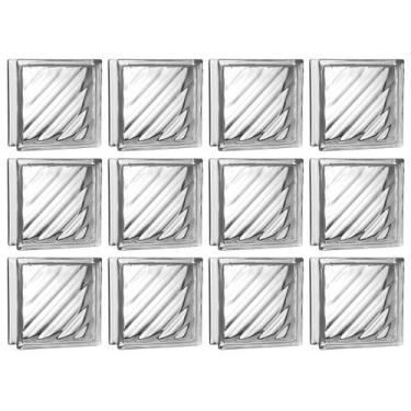 Imagem de Kit 12 Tijolos Bloco De Vidro Ondulado 19x19x8 Tradestar