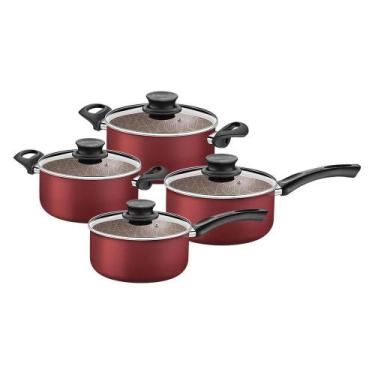 Imagem de Jogo de Panelas Paris 4 Peças Alumínio Antiaderente Vermelho PATV - Tr
