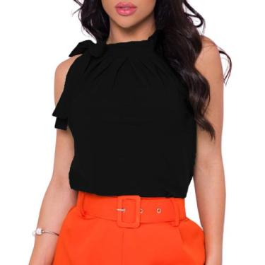 Imagem de Blusa Gola Alta Laço Feminina Regata Amarração Crepe - MADALIH Loja, P