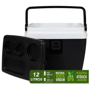 Imagem de Caixa Térmica 12 Litros Preta e Branca Bel Alça Ergonômica Tampa com T