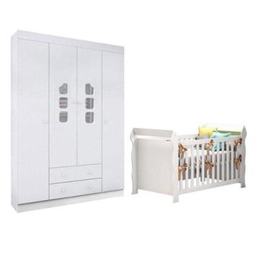 Imagem de Berço Americano Lara E Guarda Roupa Infantil Lívia Branco Brilho - Pho