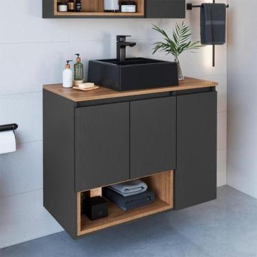 Imagem de Gabinete de Banheiro com Cuba Cecília II 3 PT Grafite e Mel - Modern