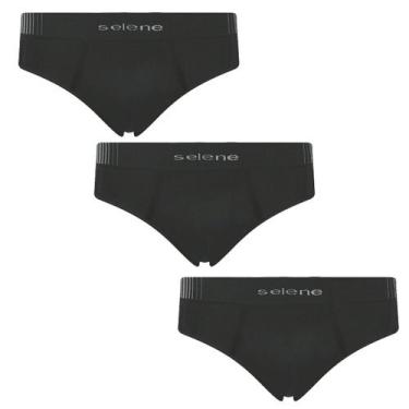 Imagem de Kit 3 Cueca Selene Masculina Slip sem costura Microfibra, Preto, P