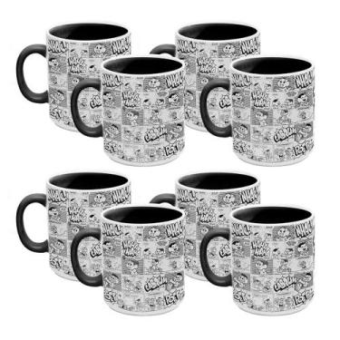 Imagem de Kit 8 Caneca 300ml Turma da Mônica Quadrinhos Preto e Branco - Kathave