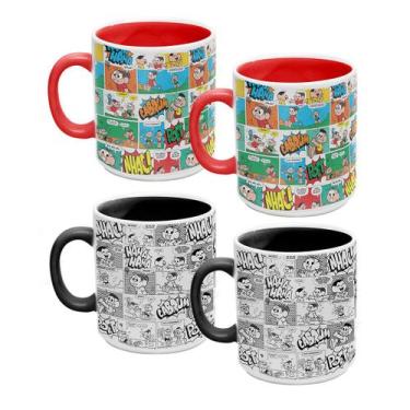 Imagem de Kit 4 Caneca Turma da Mônica Quadrinhos Preto e Colorida - Kathavento