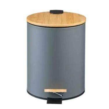 Imagem de Lixeira Em Inox E Tampa Bambu 12 Litros Com Pedal - Paramount Plastico