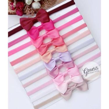 Imagem de Kit 10 Faixinhas Laços Para Bebê RN Baby Rosa Cabelo - Brazil Collecti