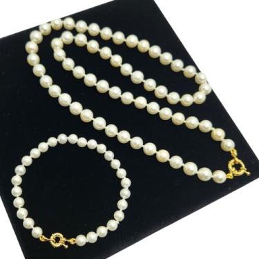 Imagem de Conjunto Pérola Colar 8mm 60cm Pulseira 6 ou 8mm Banho De Ouro 4820 - 