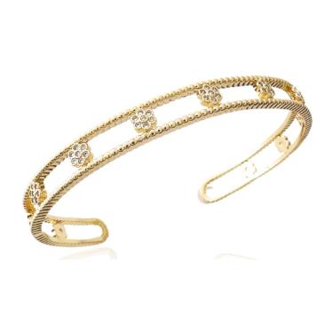 Imagem de Bracelete Dois Fios Com Flores Cravejadas Banhado a Ouro