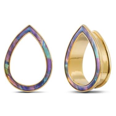Imagem de PONWAG 1 par de alargadores de orelha 6 mm-16 mm cor lágrima opala alargada duplo alargado túneis para orelhas esticadas calibres de latão selim feminino piercing joias, 9/16", Metal, Sem pedras