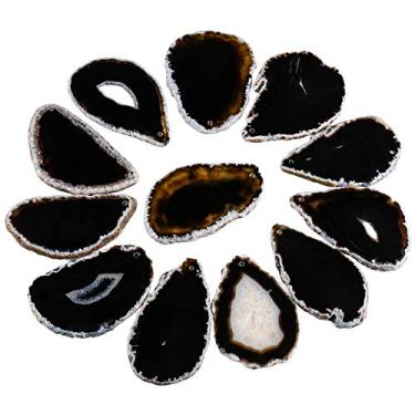 Imagem de Nupuyai Lajes de pedra de ágata polida, cartões de nome para casamento, mesa leve perfurada superior, pingentes de pedra para fazer joias, conjunto de 10