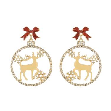 Imagem de Brincos pendentes de Natal para mulheres | Brincos de guirlanda de Papai Noel com urso de árvore de Natal | Acessório de Natal para presentes festivos, Strass