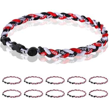 Imagem de Midtatus Pacote com 12 colares de beisebol de 45,7 cm, presente do time para diversão no beisebol, design de corda de tornado de titânio trançado com três cores, 18, Silicone, nylon, plástico, Sem