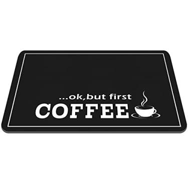Imagem de Queekay Tapete de bar de café 61 cm x 40 cm Tapete de café para bancada, jogos americanos de café, acessórios de café, tapete de bule de café, tapete de esconder manchas de borracha, tapete absorvente de secagem de pratos (estilo clássico)
