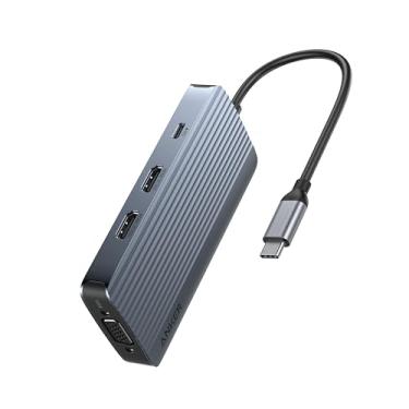 Imagem de Anker Hub USB-C 8 em 1, estação de ancoragem USB C, dongle multiportas com tela tripla com 2 HDMI 4K e VGA 1080p, transferências de dados de 5 Gbps, portas USB para MacBook Air/Pro, Dell XPS, iPad Pro