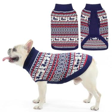 Imagem de SCENEREAL Suéter de cachorro - tamanho médio, pulôver de gola rolê para meninas e meninos, roupas de inverno para cães, roupa de Natal - francês, beagle, Boston Terrier - M azul marinho - rena