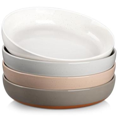 Imagem de MALACASA Conjunto de 4 tigelas grandes de massa, tigelas de salada de 1,304 g, tigelas de servir para jantar, tigelas de sopa de cerâmica, pratos de massa para servir, empilháveis, seguros para