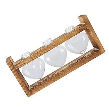 Imagem de Vaso Hidropônico Criativo para Plantas Pothos - Vaso de Vidro Transparente Com Suporte de Madeira - Vintage e +1, +2, +3 Garrafas de Coração para Decoração de Mesa de Escritório