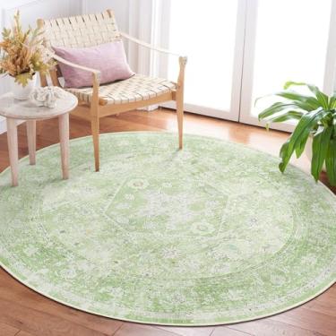 Imagem de MUJOO Tapete redondo de 1,5 m, tapete circular verde lavável, tapetes circulares boho para quarto e sala de estar, tapete antiderrapante, macio, verde sálvia, floral