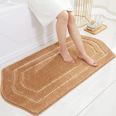 Imagem de COSY HOMEER Tapetes de banheiro extragrossos – Tapetes de banheiro antiderrapantes de fio de pelúcia macio 100% poliéster microforte, tapete de sala de estar, quarto, tapete absorvente de água (bege, 61 x 122 cm)