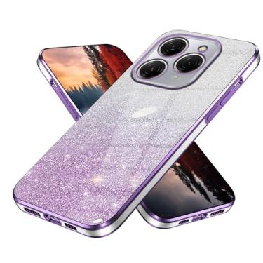 Imagem de Anlalish Compatível com Tecno Spark 20 Pro, capa transparente com glitter, capa para celular Tecno Spark 20 Pro, revestimento de silicone, proteção Fundas à prova de choque, Bling 2 em 1 para meninas
