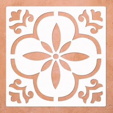 Imagem de Estêncil de piso reutilizável de 30 x 30 cm, estêncil de concreto para pintura de pisos, azulejos, passarela, pátio, varanda, piso de concreto, pacote com 2, padrão mexicano