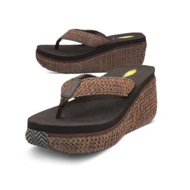 Imagem de VOLATILE Sandálias femininas Island Wedge com estilo plataforma sem cadarço com palmilha de EVA e sola de borracha, Ráfia marrom, 38