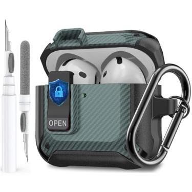 Imagem de Olytop Capa para Airpods 4 com clipe de bloqueio, capa robusta Apple Airpods 4ª geração 2024 masculina e feminina, armadura à prova de choque para iPod 4 geração, capa rígida protetora com mosquetão e