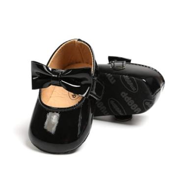 Imagem de KIDSUN Sapatos para bebês meninas Mary Jane antiderrapante sola de borracha sapatilhas de balé vestido princesa sapatos de casamento sapatos de berço recém-nascido sapatos primeiros andadores, C/preto