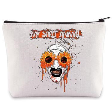 Imagem de BWWKTOP Bolsa de maquiagem cosmética para fãs de filmes de palhaço, presente para fãs de filmes de terror bolsa com zíper para mulheres e meninas, Bolsa M com girassol, Bolsa
