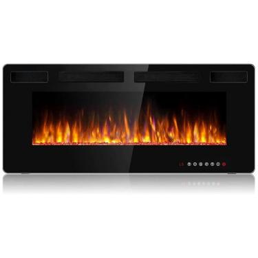 Imagem de Lareira Elétrica de Embutir A45x91L, com Controle Remoto e Luz de LED, 1500W, 110v, BOSSIN 36 inch Electric Fireplace, Preto